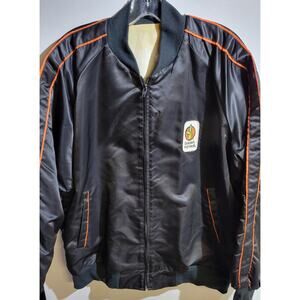 Vintage Full Zip Nylon/Satin Jacket Black Orange Trim Size L